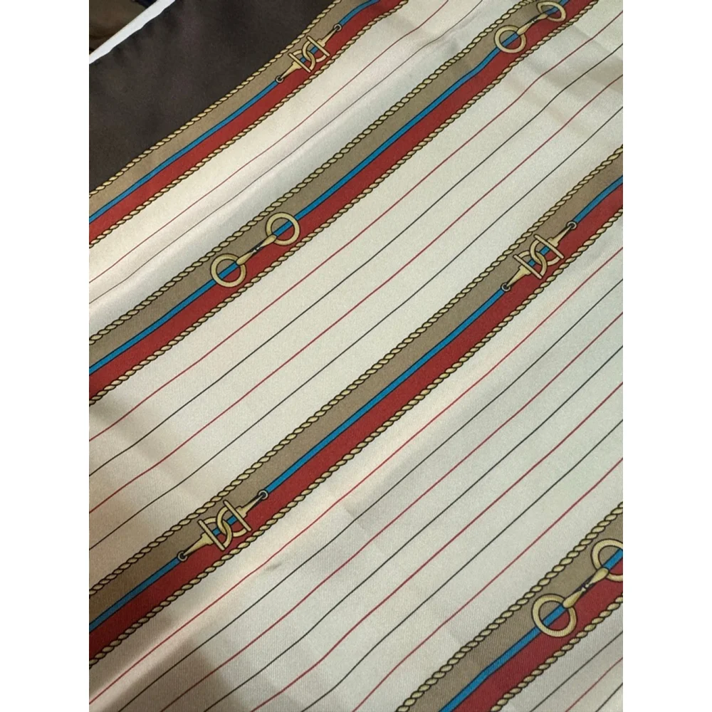 Women's Celine Brown Beige Striped Horsebit Silk Scarf One Size